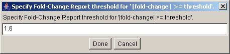 Search GUI interface shows the popup window to enter the fold-change threshold value