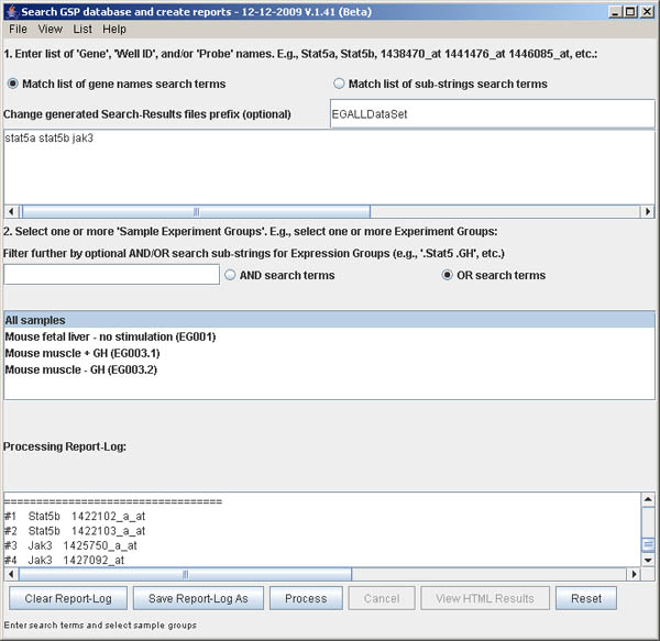 Database SearchGUI - List Genes selected by exact string search