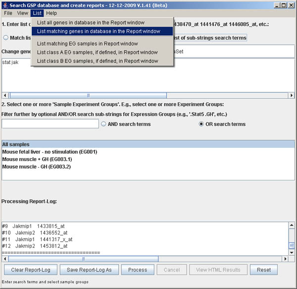 Database SearchGUI - List Genes selected by sub-string search