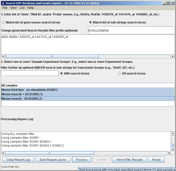 Database SearchGUI - before processing is started by pressing the 'Process' button